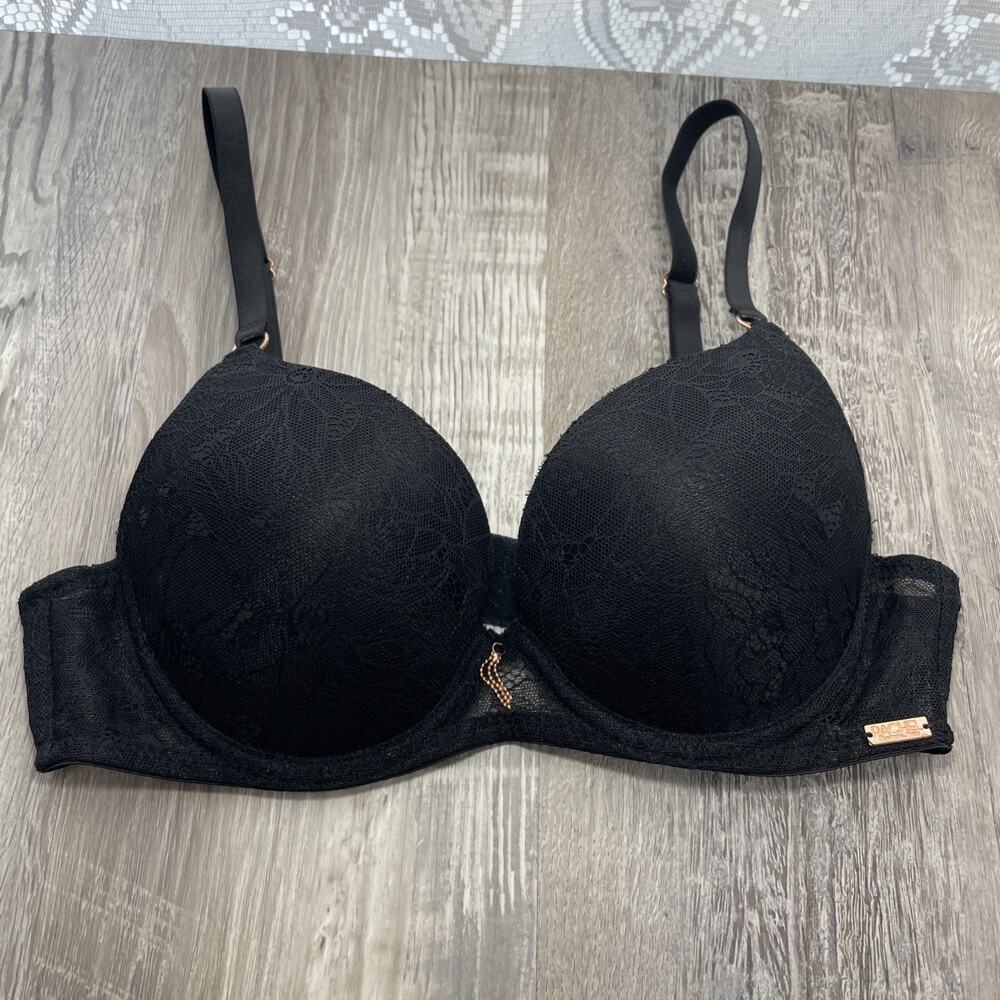 Rachel Roy Bra Black Gold Lace Push Up Underwire Bra Size 34B